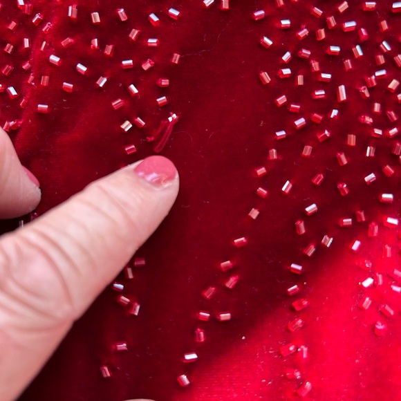 JS Boutique maxi length deep red velvet prom/formal dress. Beaded on front. 14 - Picture 11 of 14